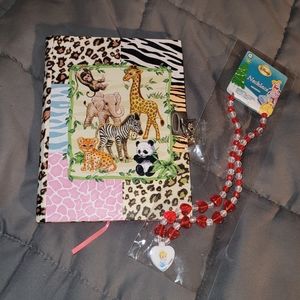 Girls' Zoo Theme Diary and Cinderella Necklace 2 Pc.
